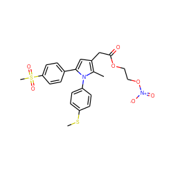 CSc1ccc(-n2c(-c3ccc(S(C)(=O)=O)cc3)cc(CC(=O)OCCO[N+](=O)[O-])c2C)cc1 ZINC000082157835