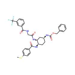 CSc1ccc(C(=O)N[C@@H]2CC[C@H](NC(=O)OCc3ccccc3)C[C@@H]2NC(=O)CNC(=O)c2cccc(C(F)(F)F)c2)cc1 ZINC000049898302