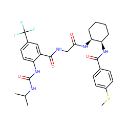 CSc1ccc(C(=O)N[C@@H]2CCCC[C@@H]2NC(=O)CNC(=O)c2cc(C(F)(F)F)ccc2NC(=O)NC(C)C)cc1 ZINC000029135486