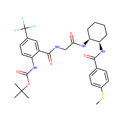 CSc1ccc(C(=O)N[C@@H]2CCCC[C@@H]2NC(=O)CNC(=O)c2cc(C(F)(F)F)ccc2NC(=O)OC(C)(C)C)cc1 ZINC000049793322