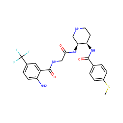 CSc1ccc(C(=O)N[C@@H]2CCNC[C@@H]2NC(=O)CNC(=O)c2cc(C(F)(F)F)ccc2N)cc1 ZINC000040411593