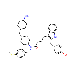 CSc1ccc(CN(C(=O)CCCc2c(Cc3ccc(O)cc3)[nH]c3ccccc23)C2CCC(CC3CCC(N)CC3)CC2)cc1 ZINC000028825988