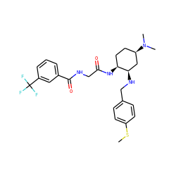 CSc1ccc(CN[C@@H]2C[C@H](N(C)C)CC[C@@H]2NC(=O)CNC(=O)c2cccc(C(F)(F)F)c2)cc1 ZINC000040935774