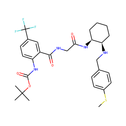 CSc1ccc(CN[C@@H]2CCCC[C@@H]2NC(=O)CNC(=O)c2cc(C(F)(F)F)ccc2NC(=O)OC(C)(C)C)cc1 ZINC000049780581