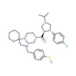 CSc1ccc(CNCC2(N3CCN(C(=O)[C@H]4CN(C(C)C)C[C@@H]4c4ccc(Cl)cc4)CC3)CCCCC2)cc1 ZINC000028953997