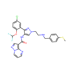 CSc1ccc(CNCCn2cc(NC(=O)c3cnn4cccnc34)c(-c3cc(Cl)ccc3OC(F)F)n2)cc1 ZINC001772576125