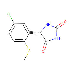 CSc1ccc(Cl)cc1[C@@H]1NC(=O)NC1=O ZINC000028229277