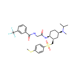 CSc1ccc(S(=O)(=O)C[C@@H]2C[C@H](N(C)C(C)C)CC[C@@H]2NC(=O)CNC(=O)c2cccc(C(F)(F)F)c2)cc1 ZINC000042806364