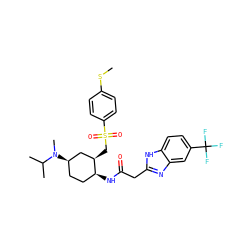 CSc1ccc(S(=O)(=O)C[C@@H]2C[C@H](N(C)C(C)C)CC[C@@H]2NC(=O)Cc2nc3cc(C(F)(F)F)ccc3[nH]2)cc1 ZINC000084672027