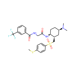 CSc1ccc(S(=O)(=O)C[C@@H]2C[C@H](N(C)C)CC[C@@H]2NC(=O)CNC(=O)c2cccc(C(F)(F)F)c2)cc1 ZINC000049881766