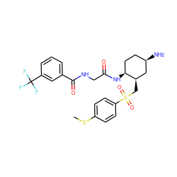 CSc1ccc(S(=O)(=O)C[C@@H]2C[C@H](N)CC[C@@H]2NC(=O)CNC(=O)c2cccc(C(F)(F)F)c2)cc1 ZINC000049881882