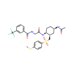 CSc1ccc(S(=O)(=O)C[C@@H]2C[C@H](NC(C)=O)CC[C@@H]2NC(=O)CNC(=O)c2cccc(C(F)(F)F)c2)cc1 ZINC000042806737