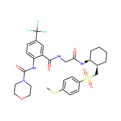 CSc1ccc(S(=O)(=O)C[C@@H]2CCCC[C@@H]2NC(=O)CNC(=O)c2cc(C(F)(F)F)ccc2NC(=O)N2CCOCC2)cc1 ZINC000049833407