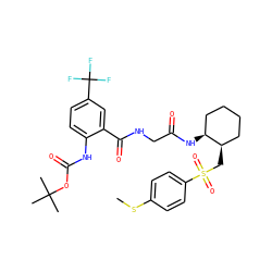 CSc1ccc(S(=O)(=O)C[C@@H]2CCCC[C@@H]2NC(=O)CNC(=O)c2cc(C(F)(F)F)ccc2NC(=O)OC(C)(C)C)cc1 ZINC000049888865