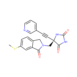 CSc1ccc2c(c1)C(=O)N(C[C@@]1(C#Cc3cccnc3)NC(=O)NC1=O)C2 ZINC000143557705