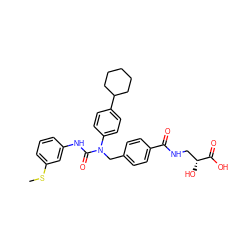 CSc1cccc(NC(=O)N(Cc2ccc(C(=O)NC[C@@H](O)C(=O)O)cc2)c2ccc(C3CCCCC3)cc2)c1 ZINC000042922603