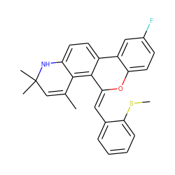 CSc1ccccc1/C=C1\Oc2ccc(F)cc2-c2ccc3c(c21)C(C)=CC(C)(C)N3 ZINC000013527205