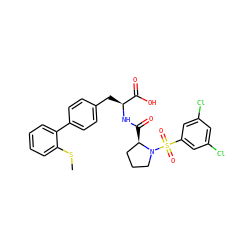 CSc1ccccc1-c1ccc(C[C@H](NC(=O)[C@@H]2CCCN2S(=O)(=O)c2cc(Cl)cc(Cl)c2)C(=O)O)cc1 ZINC000026644841