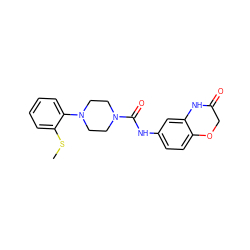 CSc1ccccc1N1CCN(C(=O)Nc2ccc3c(c2)NC(=O)CO3)CC1 ZINC000004053867