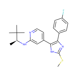 CSc1nc(-c2ccc(F)cc2)c(-c2ccnc(N[C@@H](C)C(C)(C)C)c2)[nH]1 ZINC000040934612