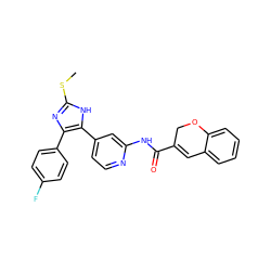 CSc1nc(-c2ccc(F)cc2)c(-c2ccnc(NC(=O)C3=Cc4ccccc4OC3)c2)[nH]1 ZINC000064503578