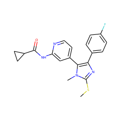 CSc1nc(-c2ccc(F)cc2)c(-c2ccnc(NC(=O)C3CC3)c2)n1C ZINC000064526952