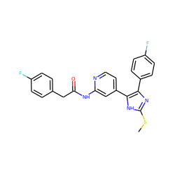 CSc1nc(-c2ccc(F)cc2)c(-c2ccnc(NC(=O)Cc3ccc(F)cc3)c2)[nH]1 ZINC000064512245