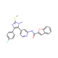 CSc1nc(-c2ccc(F)cc2)c(-c2ccnc(NC(=O)c3cc4ccccc4o3)c2)n1C ZINC000169321580