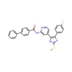 CSc1nc(-c2ccc(F)cc2)c(-c2ccnc(NC(=O)c3ccc(-c4ccccc4)cc3)c2)[nH]1 ZINC000064527947