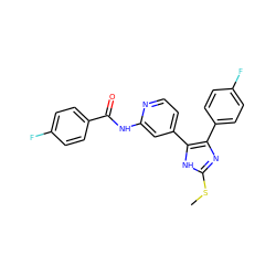 CSc1nc(-c2ccc(F)cc2)c(-c2ccnc(NC(=O)c3ccc(F)cc3)c2)[nH]1 ZINC000169329434