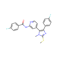 CSc1nc(-c2ccc(F)cc2)c(-c2ccnc(NC(=O)c3ccc(F)cc3)c2)n1C ZINC000169321582