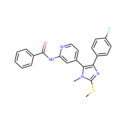 CSc1nc(-c2ccc(F)cc2)c(-c2ccnc(NC(=O)c3ccccc3)c2)n1C ZINC000169331112