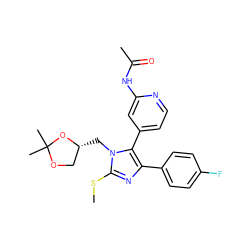 CSc1nc(-c2ccc(F)cc2)c(-c2ccnc(NC(C)=O)c2)n1C[C@@H]1COC(C)(C)O1 ZINC000013586232