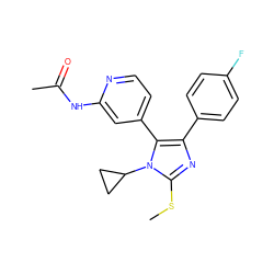 CSc1nc(-c2ccc(F)cc2)c(-c2ccnc(NC(C)=O)c2)n1C1CC1 ZINC000064503559