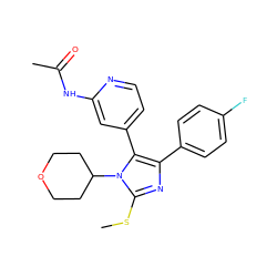 CSc1nc(-c2ccc(F)cc2)c(-c2ccnc(NC(C)=O)c2)n1C1CCOCC1 ZINC000064513254