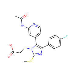 CSc1nc(-c2ccc(F)cc2)c(-c2ccnc(NC(C)=O)c2)n1CCC(=O)O ZINC000064527293