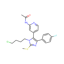 CSc1nc(-c2ccc(F)cc2)c(-c2ccnc(NC(C)=O)c2)n1CCCCCl ZINC000064503564