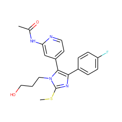 CSc1nc(-c2ccc(F)cc2)c(-c2ccnc(NC(C)=O)c2)n1CCCO ZINC000013586221