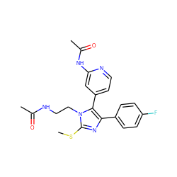 CSc1nc(-c2ccc(F)cc2)c(-c2ccnc(NC(C)=O)c2)n1CCNC(C)=O ZINC000013586226