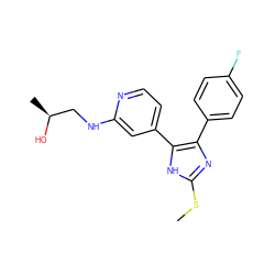 CSc1nc(-c2ccc(F)cc2)c(-c2ccnc(NC[C@H](C)O)c2)[nH]1 ZINC000040935452