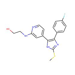 CSc1nc(-c2ccc(F)cc2)c(-c2ccnc(NCCO)c2)[nH]1 ZINC000040935450