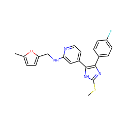 CSc1nc(-c2ccc(F)cc2)c(-c2ccnc(NCc3ccc(C)o3)c2)[nH]1 ZINC000040409797