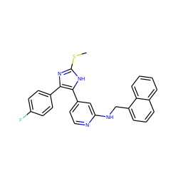 CSc1nc(-c2ccc(F)cc2)c(-c2ccnc(NCc3cccc4ccccc34)c2)[nH]1 ZINC000040935941