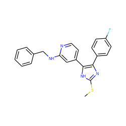 CSc1nc(-c2ccc(F)cc2)c(-c2ccnc(NCc3ccccc3)c2)[nH]1 ZINC000013524444