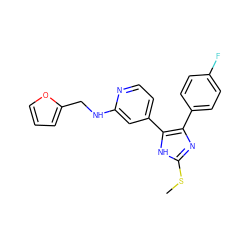 CSc1nc(-c2ccc(F)cc2)c(-c2ccnc(NCc3ccco3)c2)[nH]1 ZINC000040936143