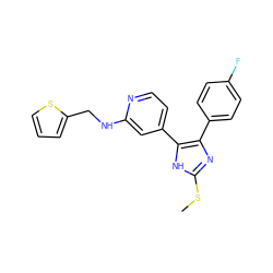 CSc1nc(-c2ccc(F)cc2)c(-c2ccnc(NCc3cccs3)c2)[nH]1 ZINC000040380731