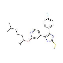 CSc1nc(-c2ccc(F)cc2)c(-c2ccnc(O[C@H](C)CCCC(C)C)c2)[nH]1 ZINC000040379442