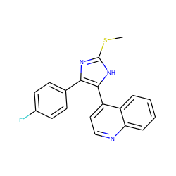 CSc1nc(-c2ccc(F)cc2)c(-c2ccnc3ccccc23)[nH]1 ZINC000040953317