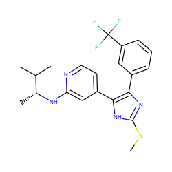 CSc1nc(-c2cccc(C(F)(F)F)c2)c(-c2ccnc(N[C@H](C)C(C)C)c2)[nH]1 ZINC000040933556