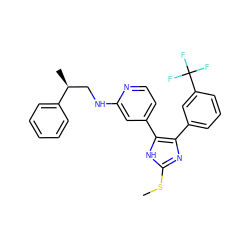 CSc1nc(-c2cccc(C(F)(F)F)c2)c(-c2ccnc(NC[C@H](C)c3ccccc3)c2)[nH]1 ZINC000040933563